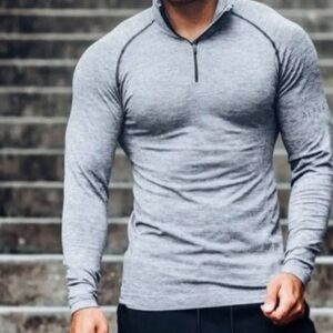 Alphalete - Men's Zenith 1/4 Zip Seamless Pullover Dark‎ Gray Size M